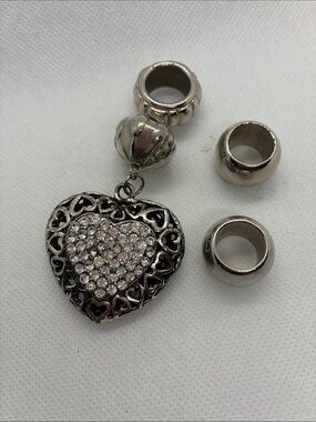 Silver Heart Charm Pendant with Clear Crystals